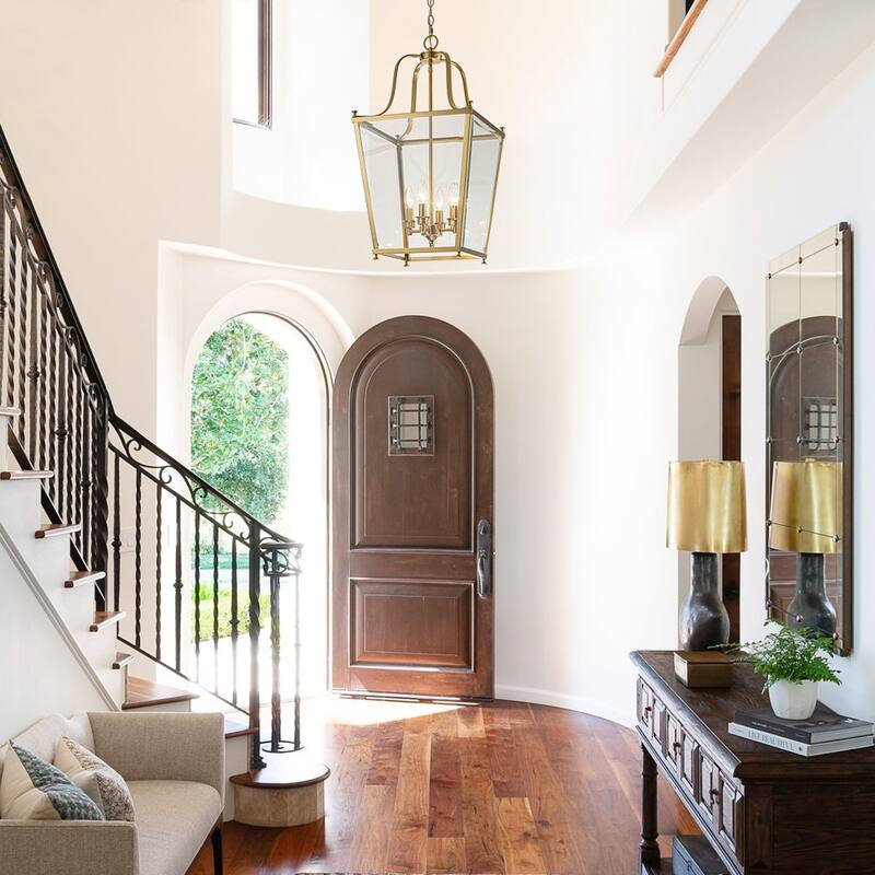 4-Light Candle Style Tapered Glass Cage Entry Chandelier