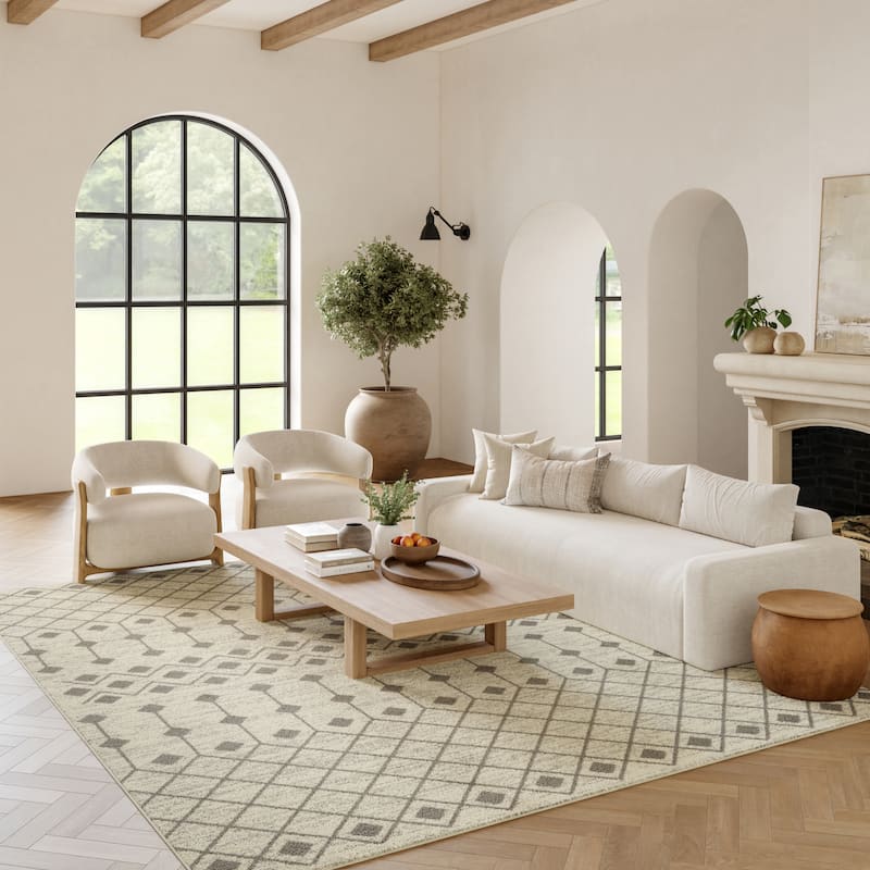 Porch & Den Muirfield Moroccan Bohemian Area Rug - 7'10" x 9'10" - Ivory/Grey - Rectangle