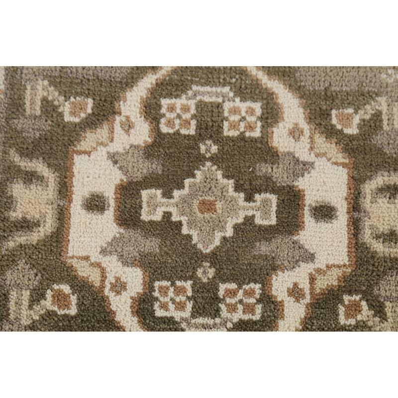Green Oushak Oriental Runner Rug Hand-Knotted Transitional Wool Carpet - 2'6"x 9'8"