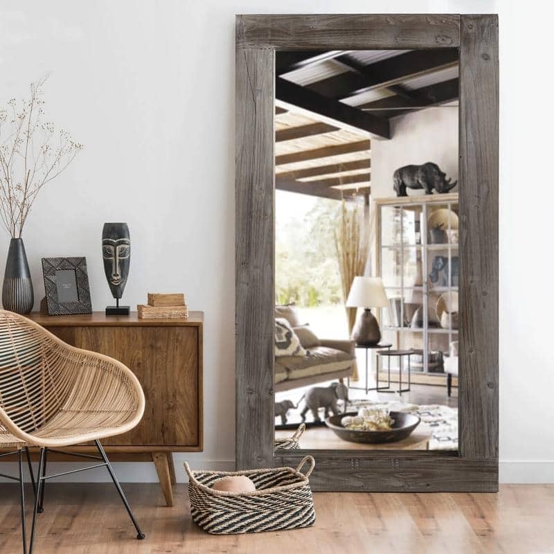 Farmhouse Rectangular Solid Wood Framed Full Length Leaning Mirror