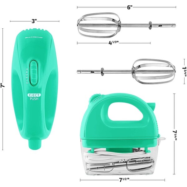 Ovente Electric Hand Mixer 2 Stainless Steel Chrome Beaters & Free Snap-On Case 5 Mixing Speeds Black 200W 12 HM161B 