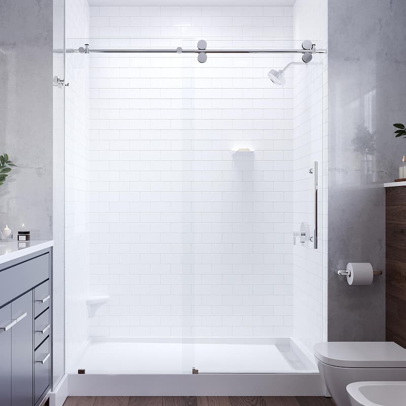 Seawin Briza 44 - 48 x 76 inches Frameless Sliding Shower Door 3/8 in. (10 mm) Clear Tempered Glass with NanoShield Coating - Polished Stainless