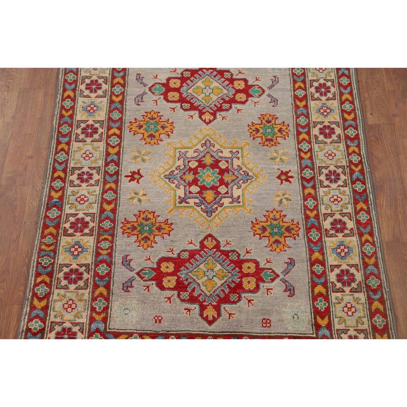 Kazak Oriental Foyer Rug Handmade Grey Wool Carpet - 3'4" x 5'1"