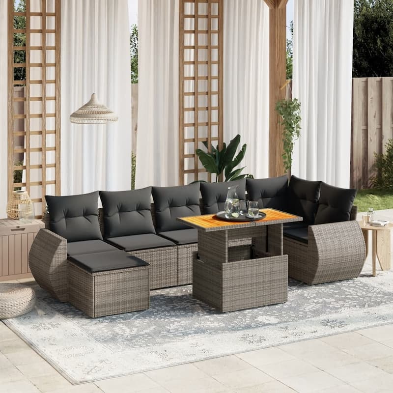 vidaXL Patio Sofa Set with Cushions Outdoor Conversation Furniture Poly Rattan - 21.7 x 24.4 x 27.2 - (Dark) Grey-3 middle+3 corner+footrest+table