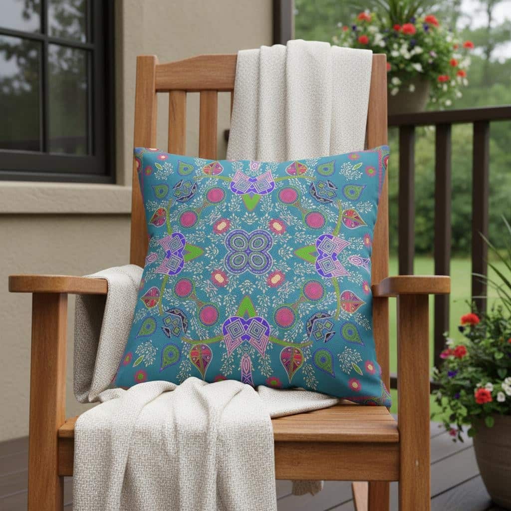 HomeRoots 26" x 26" Blue and Green Blown Seam Paisley Indoor Outdoor Throw Pillow - 26.00' X '5.00' X '26.00
