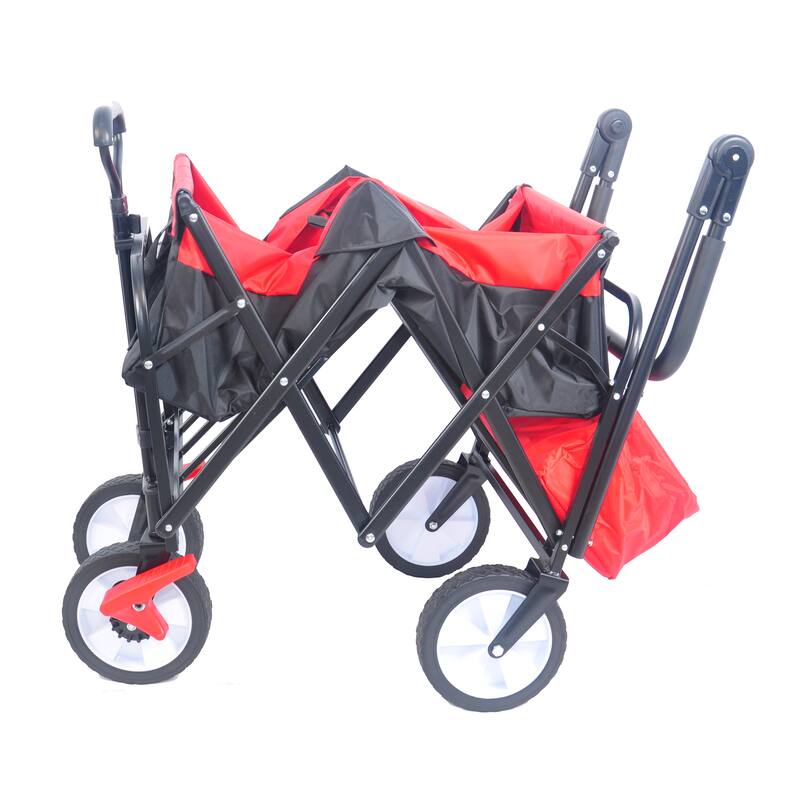 Anmytek Heavy Duty Folding Utility Wagon All Terrain Garden Beach Camping Grocery Cart Red Black