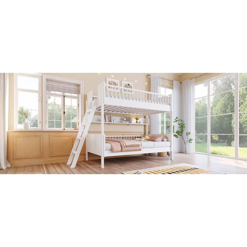 Roomfitters Twin Over Twin Bunk Bed with 3 Storage Shelves and Interchangeable Ladder