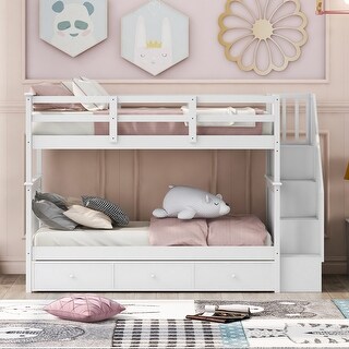White Versatility Twin-Twin Bunk Storage Bed Frame w/ Drawer & Shelves