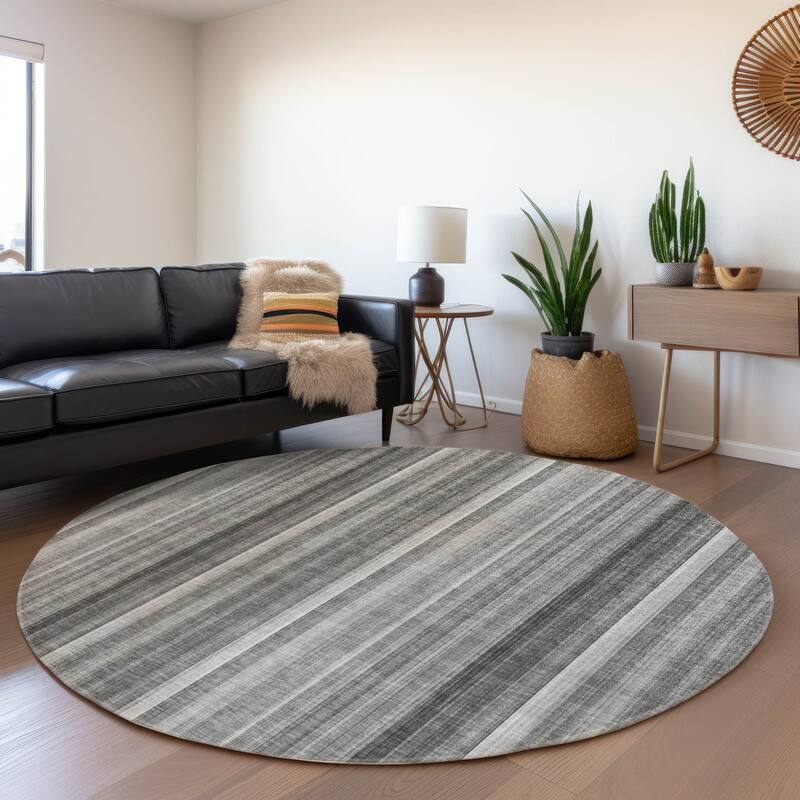 Machine Washable Indoor/ Outdoor Striped Chantille Rug