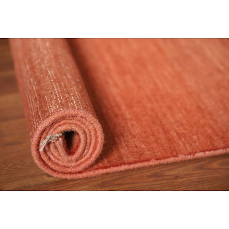 Orange Modern Gabbeh Oriental Rug Handmade Solid Wool Carpet - 2'9" x 5'1"