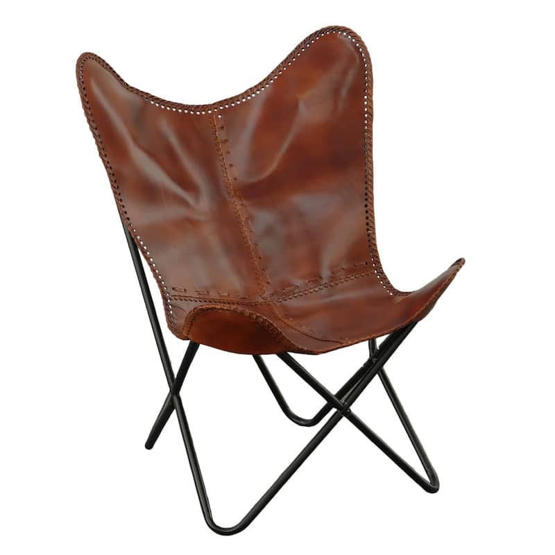 Armless Upholstered Braided Butterfly Chair - 34.5" - Brown and Black