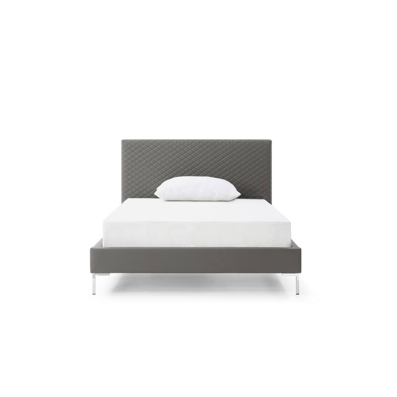 Elegant Full Bed - Dark Gray Upholstered Platform Bed with Chrome Legs - Modern Bedroom Furniture