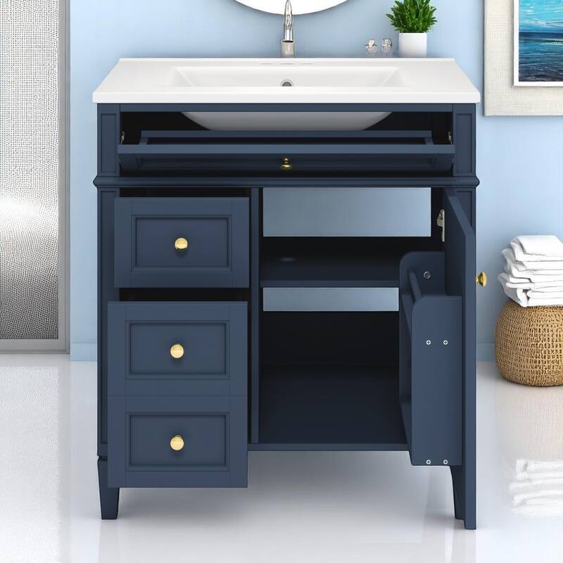 30" Bathroom Vanity with Sink - MDF and Solid Wood Cabinet, Roman Legs,Undermount Ceramic Sink,Freestanding Cabinet
