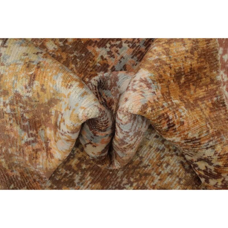 Hand Knotted Oriental Viscose Silk Carpet Modern Abstract Yellow & Gold Abstract Area Rug - 8' 0'' X 5' 1''