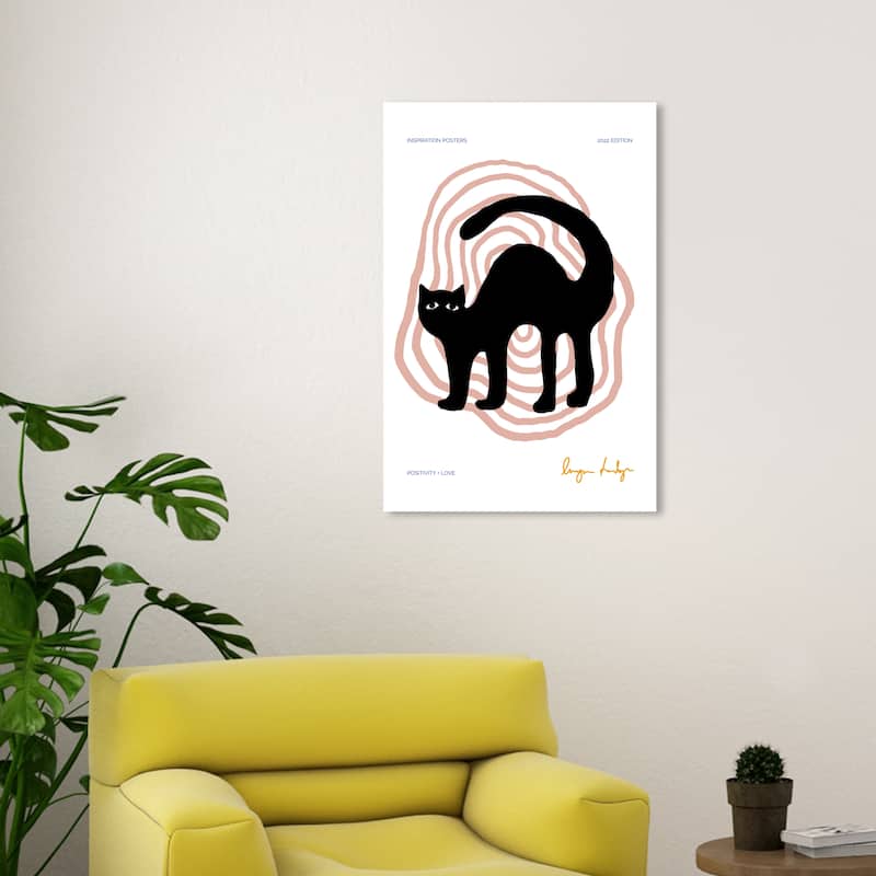 Wynwood Studio Canvas Animals Cat Purr Vibes Black and Light Pink Modern & Contemporary Wall Art Canvas Print - 20 x 30