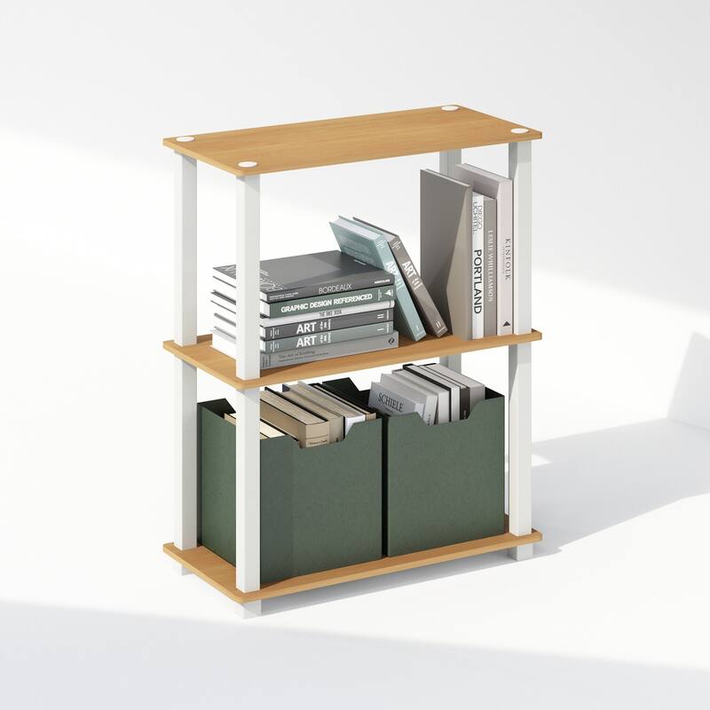 29.6 in. Tall Beech/White Wood 3-Shelf Bookcase
