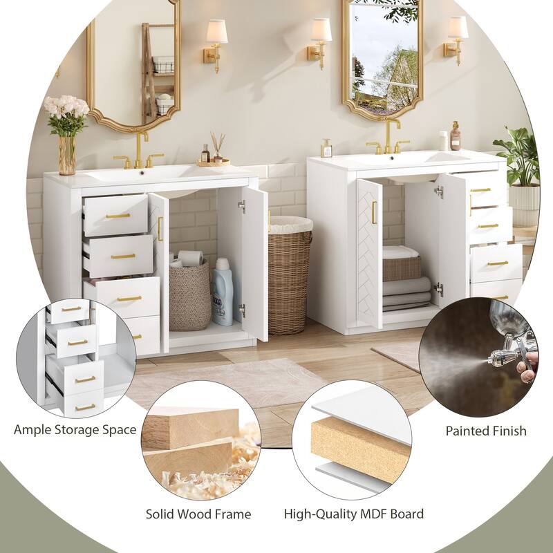 GDFStudio - Carrington Modern Freestanding Double Bathroom Vanity Set with Ceramic Sinks, Drawers & Soft Closing Doors - 72'W