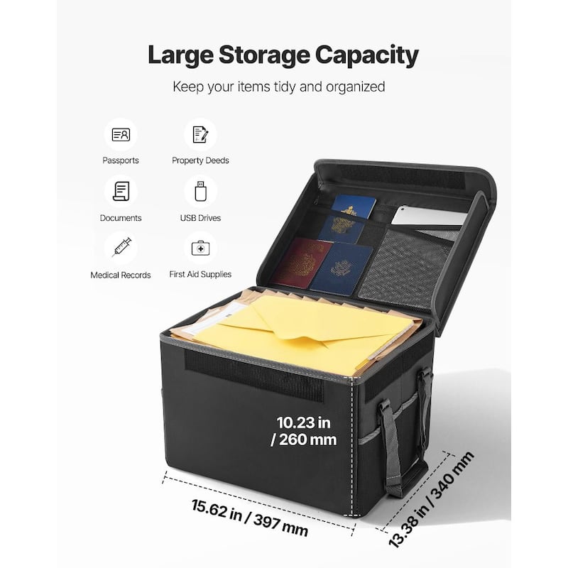 Portable Fireproof Document Box with Foldable Design and Waterproof Storage for Files and Valuables