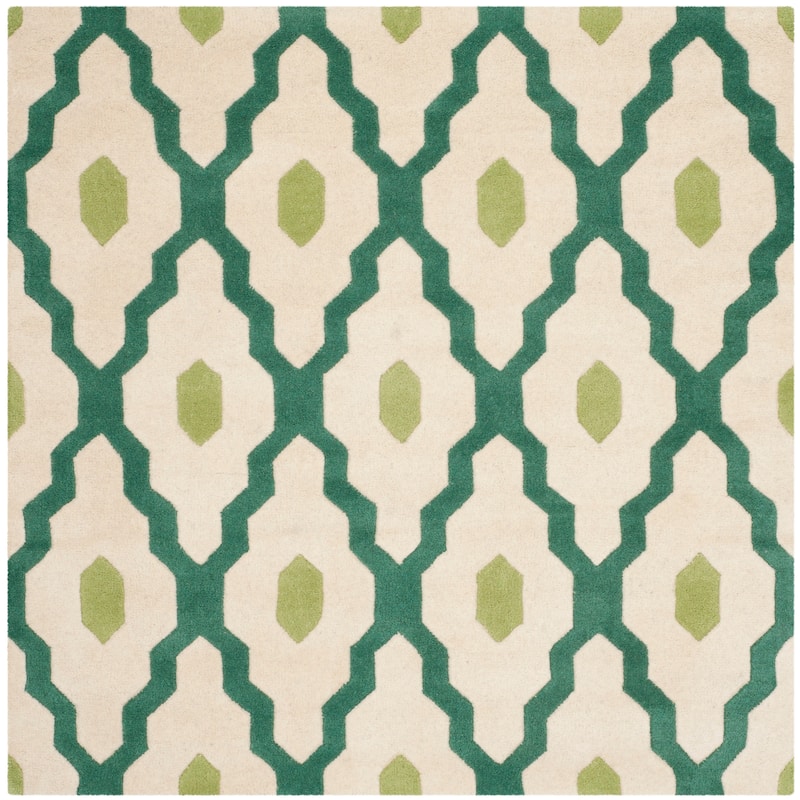 SAFAVIEH Handmade Chatham Sutapa Modern Moroccan Wool Rug - 5' Square - Ivory/Teal