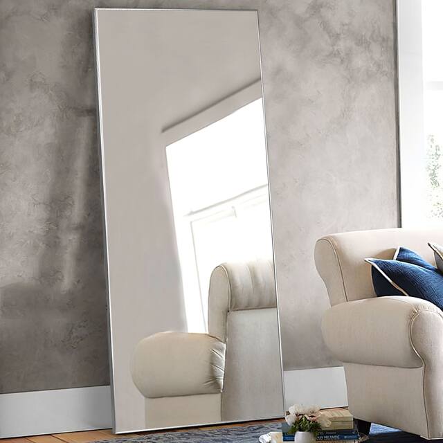 Huge Modern Framed Full Length Floor Mirror - 71x24 - Silver/Grey