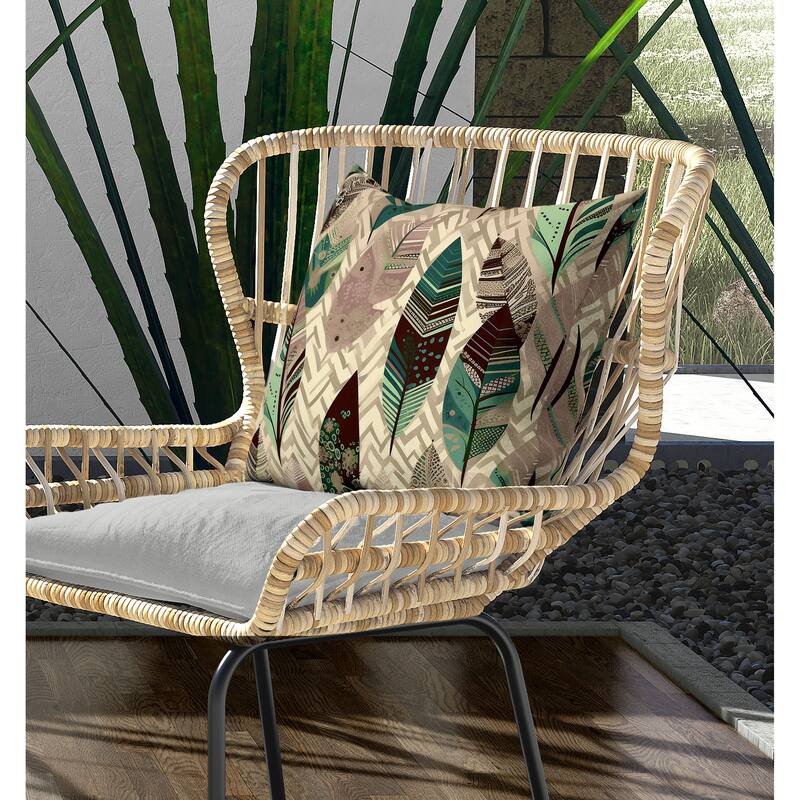 Leafy Mirage Indoor/Outdoor Reversible Throw Pillow Beige and Green
