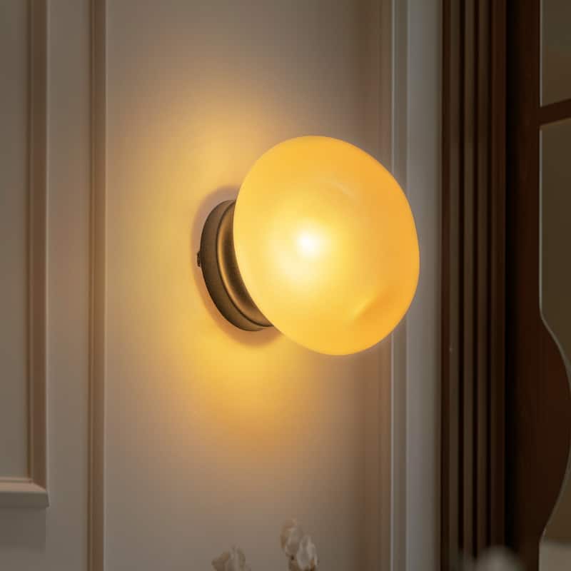 7.1" W Mid-Century Modern Matte Black Wall Sconce with Hand-Blown Smoked Gray/Pink Glass Shade for Bathroom, Staircase