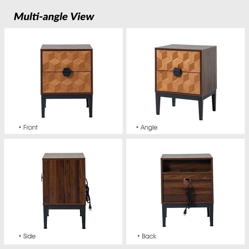 Apakah Modern 25"Tall 2-Drawer End Table with Charging Station and Adjustable Legs by HULALA HOME