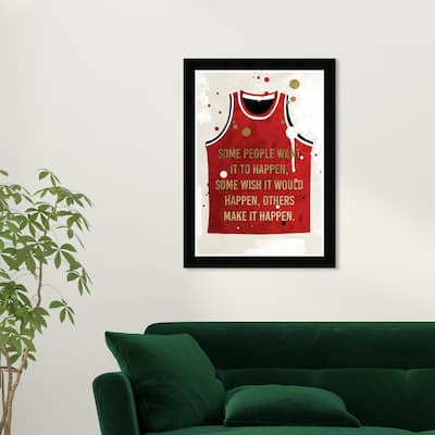 Wynwood Studio Prints Fashion and Glam Make it Happen Jersey Red and Metallic Gold Glam Wall Art Canvas Print