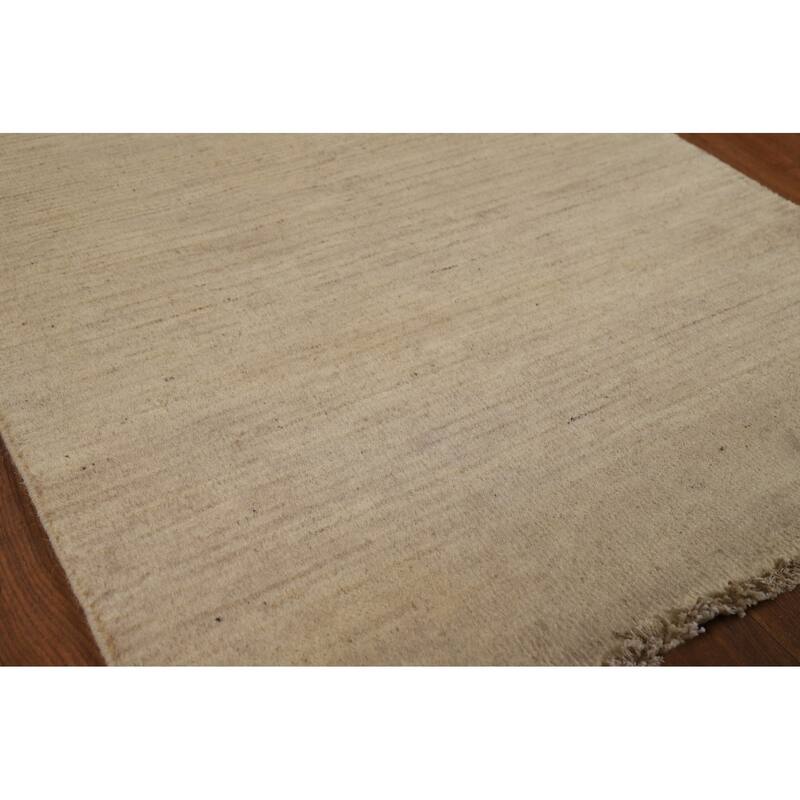 Beige Modern Gabbeh Oriental Runner Rug Handmade Wool Carpet - 2'9"x 8'1"