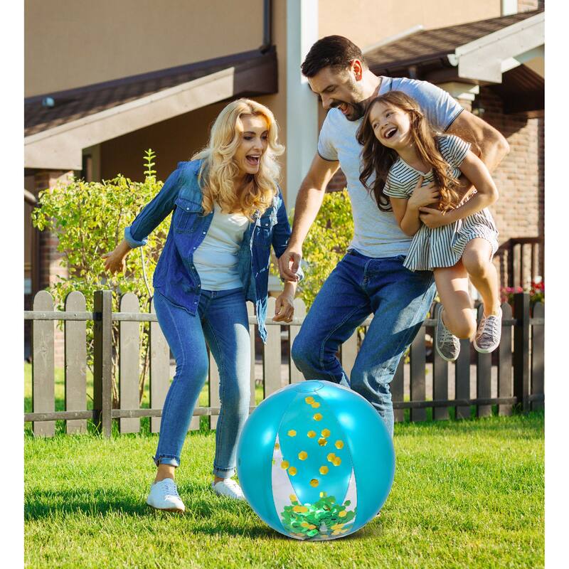 POZA Heavy Duty Inflatable Beach Ball Set of 2 - Blue Gold, 16 Inches - 16 inches