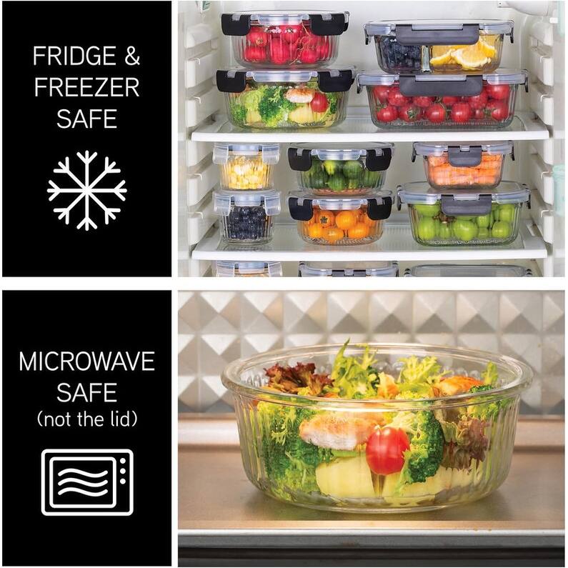 COOK WITH COLOR Premium 32-Pc. Borosilicate Glass Food Container Set with Dividers Leakproof Lids - Meal Prep, Storage