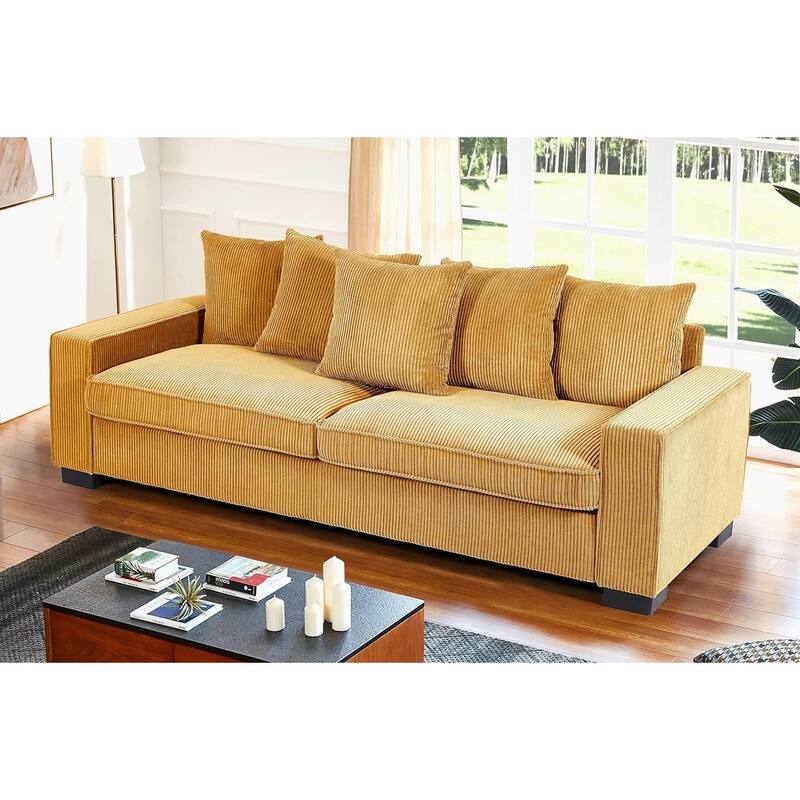 US Pride Furniture Luxe Living Room Sofa with 5 Complementary Toss Pillows Soft Corduroy Upholstery Streamlined Large
