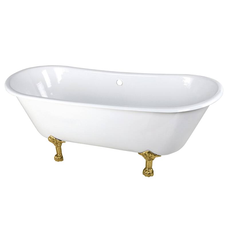 Kingston Brass Aqua Eden 67" Clawfoot Cast Iron Soaking Tub with - White / Brushed Brass