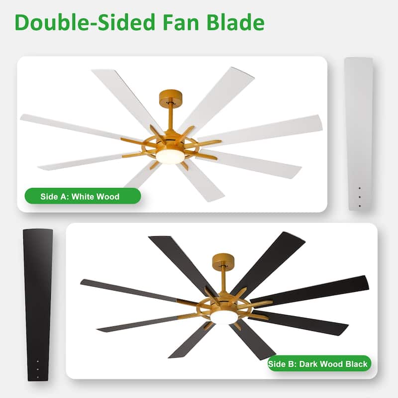 Modern 72 Inch 8 Blade Outdoor large Ceiling Fans with Lights: Dimmable Indoor Reversible 6 Speed Quiet DC Motor
