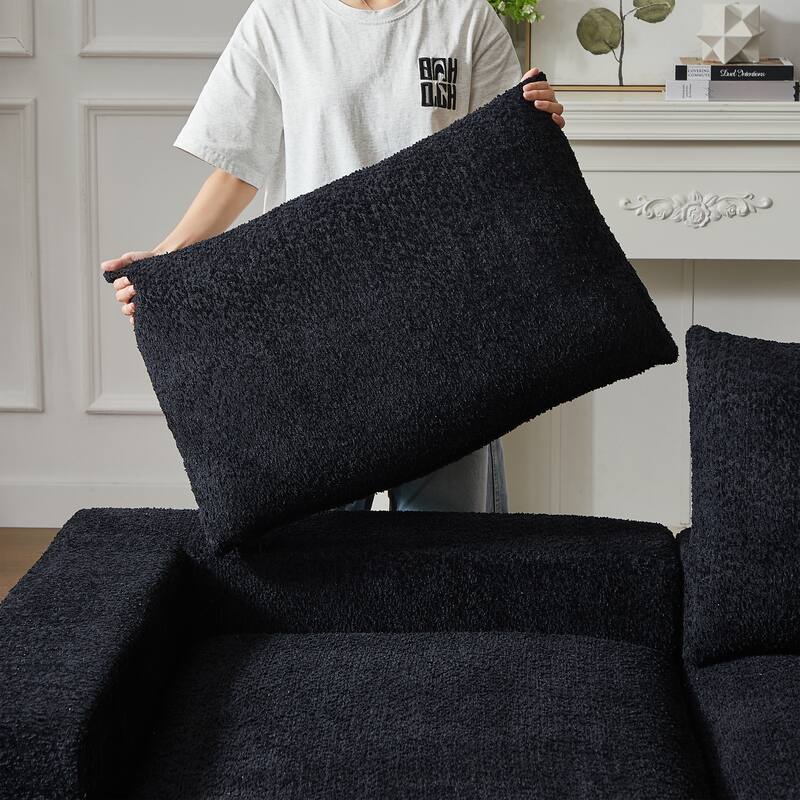 Curved Sectional Sofa with L-Shape Chaise, Chenille Upholstered Boneless Cloud Sofa, Modular 4 Seat Corner Sofa with Cushions