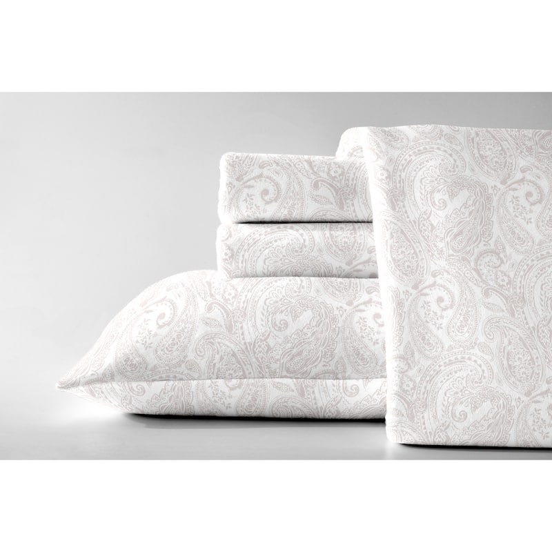 Dormisette Luxury German Flannel 6-Ounce Bed Sheet Set - Silver Paisley - Queen