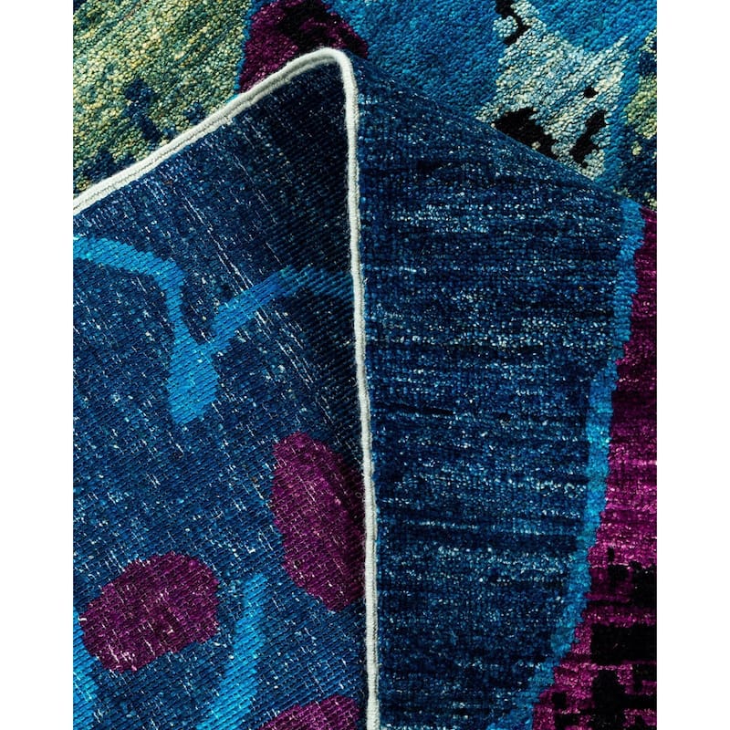 Overton Hand Knotted Wool Vintage Inspired Modern Contemporary Eclectic Blue Area Rug - 6' 2" x 9' 3"