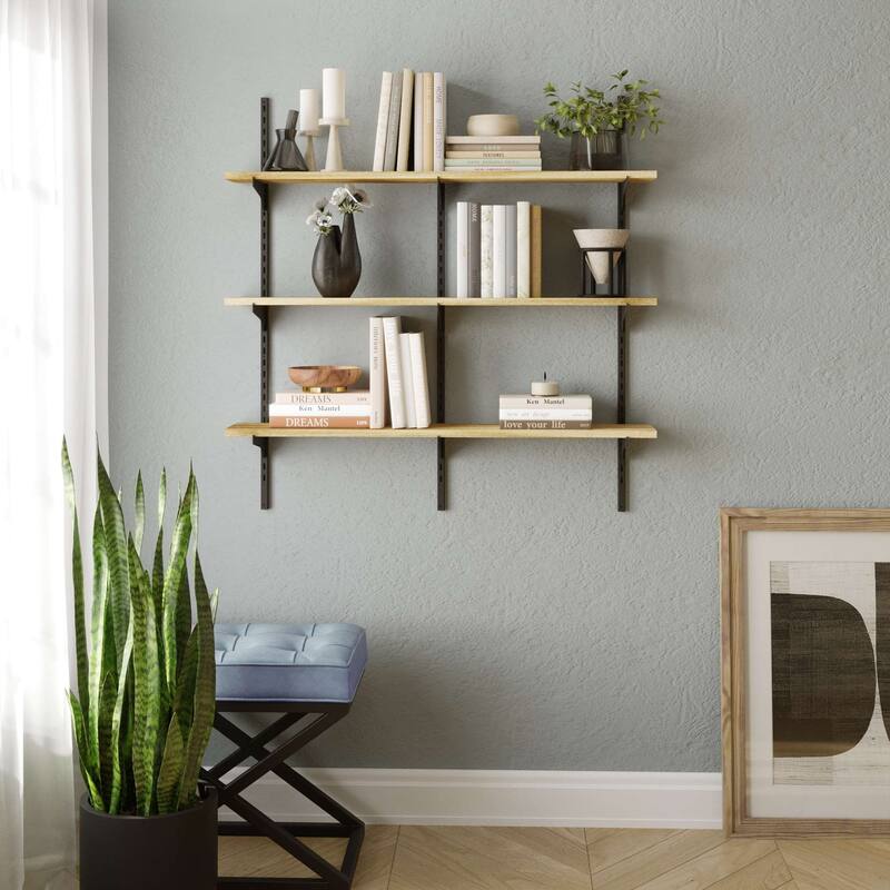 Wallniture Turin 36" Floating Bookhelves with Adjustable Brackets, Real Wood Shelves, Farmhouse Decor, Wall Mounted,Tier Options - 3 Tier - 3 Boards