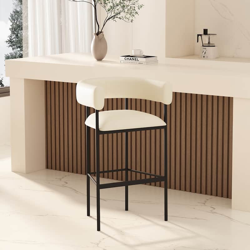 Onda Vegan Leather Metal Upholstered Barstool - White