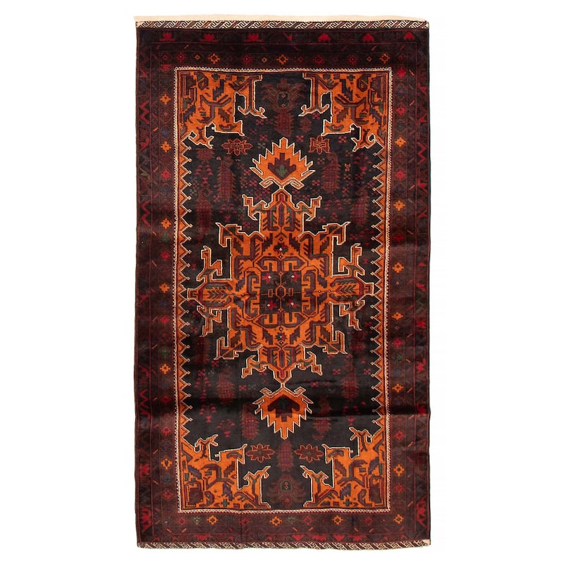 Teimani Black, Orange Rug 3'11" x 7'3" - 3'11 x 7'3 - Black/ Orange - 3'11 x 7'3