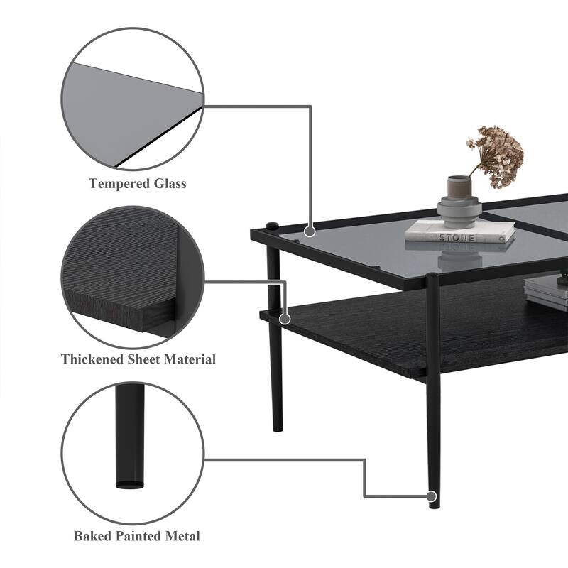 Rectangle Coffee Table with Tempered Glass Top