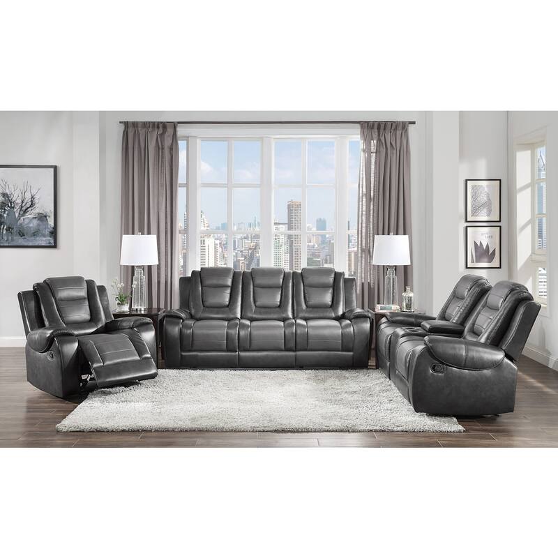 Grete 2-Tone Gray Premium Faux Leather Reclining Love Seat