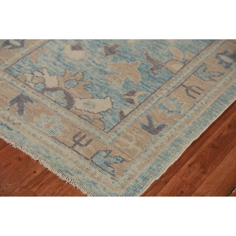 Hand Knotted Oriental 100% Wool Carpet Transitional Floral Navy Blue & Blues Oushak Runner Rug - 17' 2'' X 3' 4''