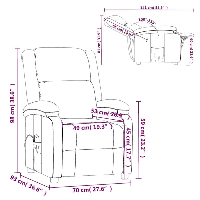 vidaXL Massage Chair Brown Fabric - 71 x 92 x 96 cm