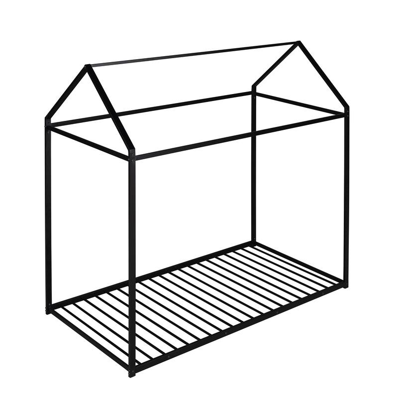 Twin Size Metal House Bed Frame for Kids, No Box Spring Needed, Black