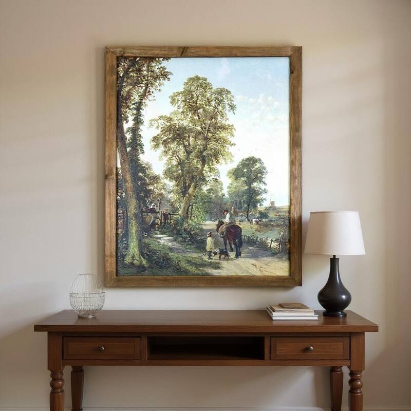 HomeRoots 24" X 19" Green And Brown Horse Trail Landscape Wood Framed Art - Green/Brown/Blue - 18.75 in. x 23.75 in.  x 0.75 in.