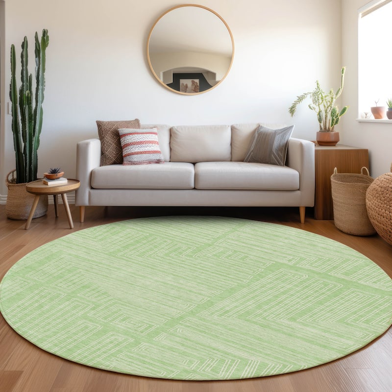 Machine Washable Indoor/ Outdoor Contemporary Stack Chantille Rug - Mint - 8' x 8'