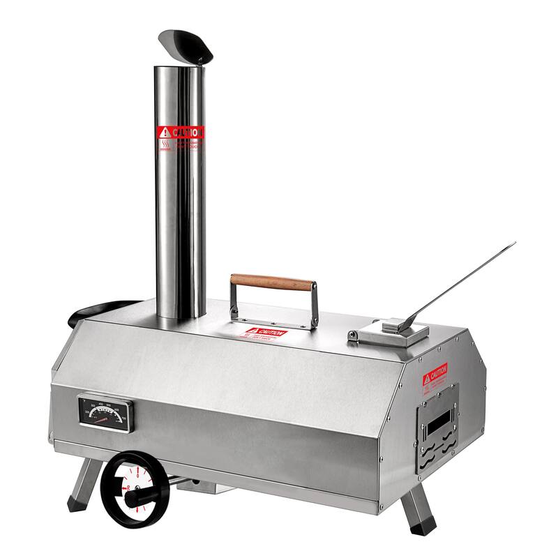 Portable Semi-Automatic Outdoor Wood Fired Pizza Oven - Stainless Steel - Assembly Required