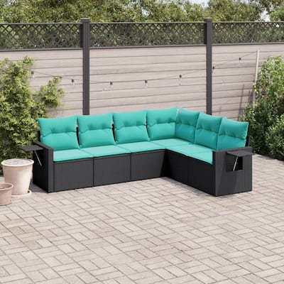 vidaXL 6 Piece Patio Sofa Set with Cushions Black Poly Rattan