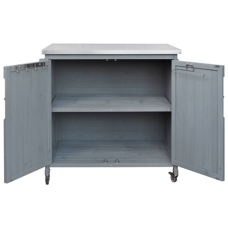42.1" Outdoor Kitchen Island with Stainless Steel Top, Outdoor Grill Cart with Storage Cabinet and Adjustable Shelf